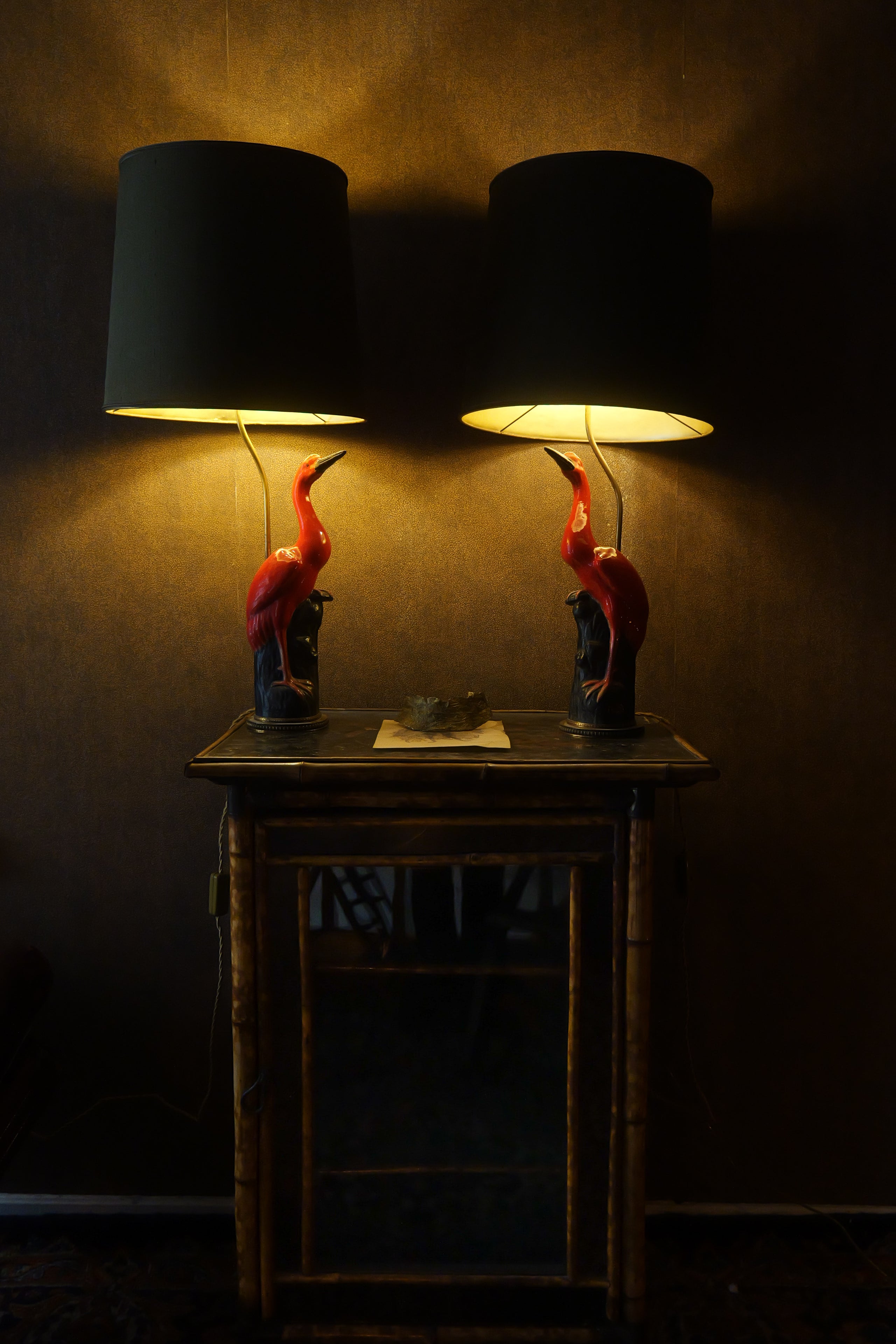 XIXe Chinese Flamingo Lamps